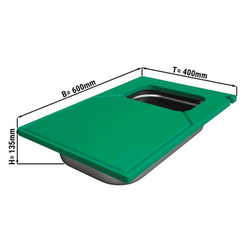 Deska do krojenia z pojemnikiem na odpady - EN 600x400 - zielona - Prime Gastro