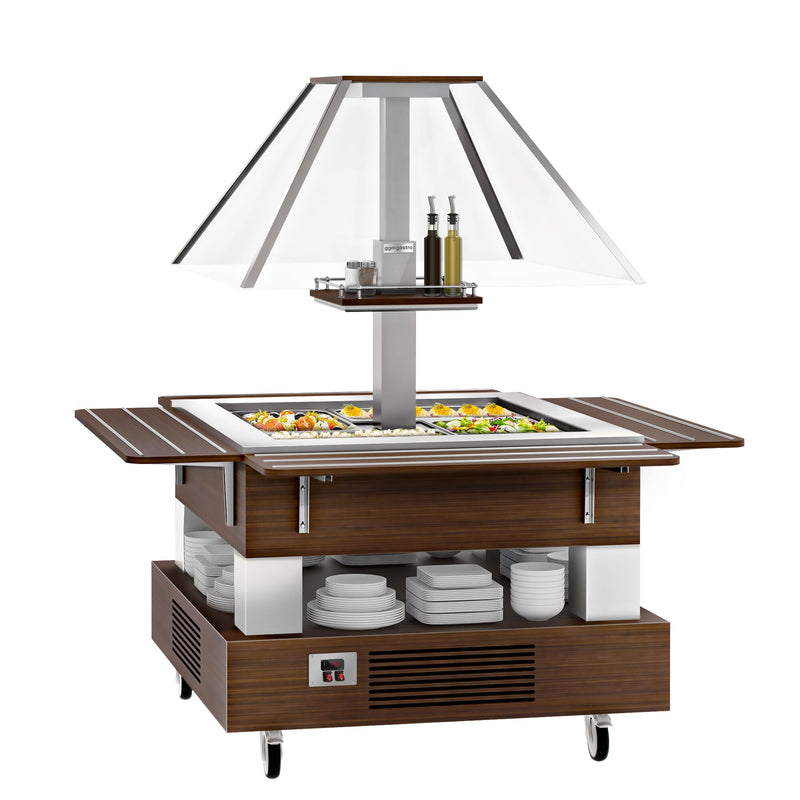 Bar sałatkowy bufet chłodniczy DUBLIN - 1700 mm - z pochyłą szklaną nadstawną - dla 4x GN 1/1