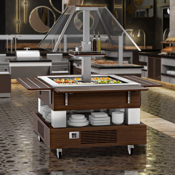 Bar sałatkowy bufet chłodniczy DUBLIN - 1700 mm - z pochyłą szklaną nadstawną - dla 4x GN 1/1 - Prime Gastro