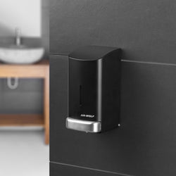 AIR - WOLF | Dozownik mydła & płynu dezynfekującego z przyciskiem - 800ml - Stal nierdzewna - Czarny