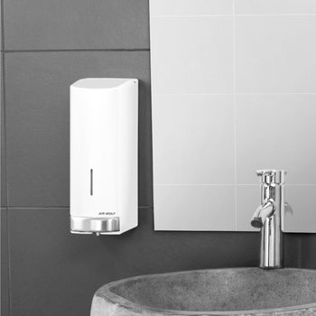 AIR-WOLF | Dozownik mydła & płynu dezynfekującego z przyciskiem - 1200ml - Stal nierdzewna - Biały - Prime Gastro