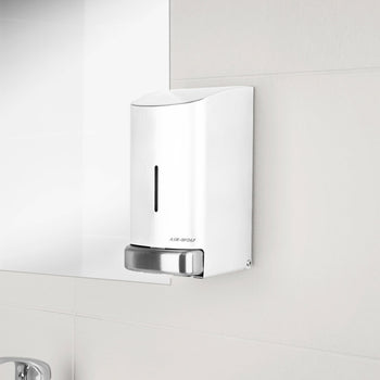 AIR-WOLF | Dozownik mydła & płynu dezynfekującego z przyciskiem - 800ml - Stal nierdzewna - Biały - Prime Gastro