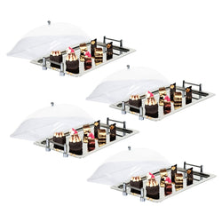 (4 sztuki) Taca GN 1/1 - stal nierdzewna - z przezroczystym kloszem