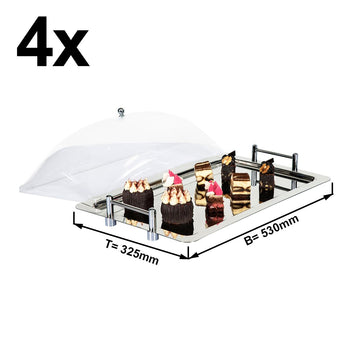 (4 sztuki) Taca GN 1/1 - stal nierdzewna - z przezroczystym kloszem - Prime Gastro