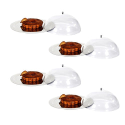 (4 szt.) Taca do serwowania ze stali nierdzewnej z przezroczystym kloszem - Ø 500 mm - polerowana