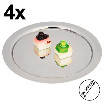 (4 sztuki) Taca do serwowania ze stali nierdzewnej - Ø 390 mm - polerowana - Prime Gastro
