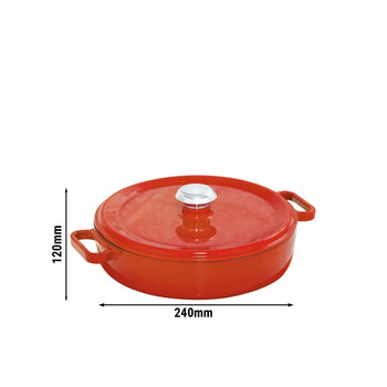 Garnek żeliwny - Ø 240 mm - płaski - pomarańczowy - Prime Gastro