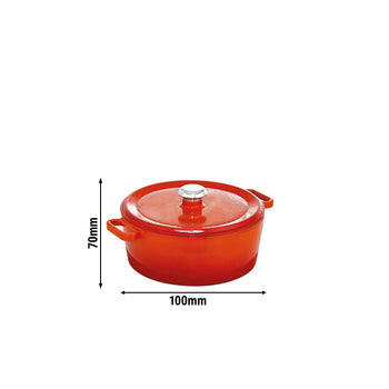 Żeliwny garnek do duszenia – 0,35 litra – średnica 100 mm – pomarańczowy