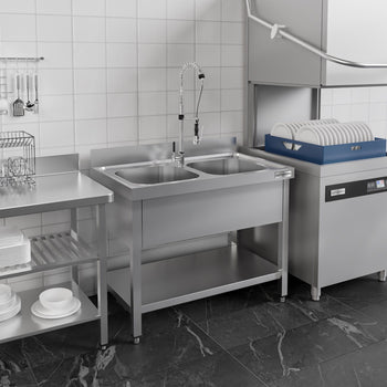 Stół zlewozmywakowy ECO - 1000x700 mm - z półką dolną & 2 zlewami w środku - Prime Gastro