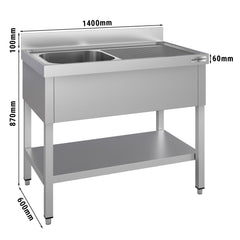 Stół zlewozmywakowy ECO - 1400x600 mm - z półką dolną i 1 zlewem po lewej stronie