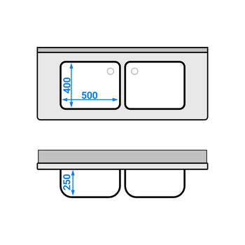 Stół zlewozmywakowy PREMIUM - 1400x600 mm - z półką dolną & 2 zlewami w środku - Prime Gastro
