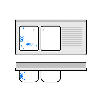 Stół zlewozmywakowy PREMIUM - 1400x700mm - z półką dolną i 2 zlewami po lewej stronie - Prime Gastro