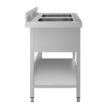 Stół zlewozmywakowy ECO - 1400x700 mm - z półką dolną & 2 zlewami w środku - Prime Gastro