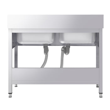 Stół zlewozmywakowy PREMIUM - 1400x700 mm - z półką dolną & 2 zlewami w środku - Prime Gastro