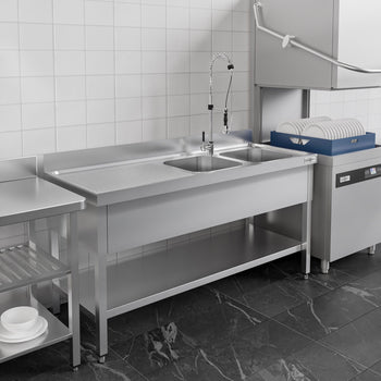 Stół zlewozmywakowy ECO - 1600x600mm - z półką dolną i 2 zlewami po prawej stronie - Prime Gastro