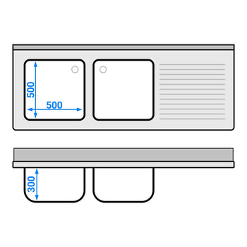Stół zlewozmywakowy ECO - 1800x700 mm - z półką dolną i 2 zlewami po lewej stronie - Prime Gastro