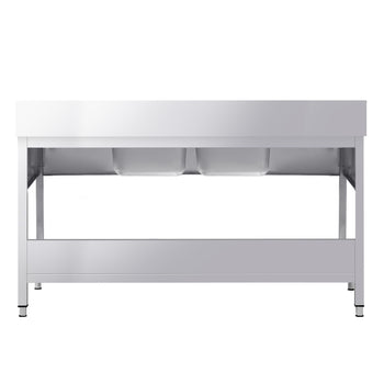 Stół zlewozmywakowy PREMIUM - 1800x700 mm - z półką dolną & 2 zlewami w środku - Prime Gastro