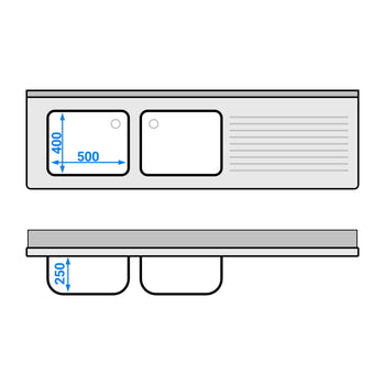 Stół zlewozmywakowy PREMIUM - 2000x600mm - z półką dolną i 2 zlewami po lewej stronie - Prime Gastro