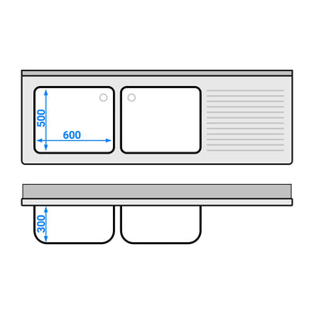 Stół zlewozmywakowy PREMIUM - 2000x700mm - z półką dolną i 2 zlewami po lewej stronie - Prime Gastro