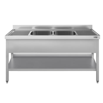 Stół zlewozmywakowy ECO - 2000x700 mm - z półkami dolnami & 2 zlewami w środku - Prime Gastro