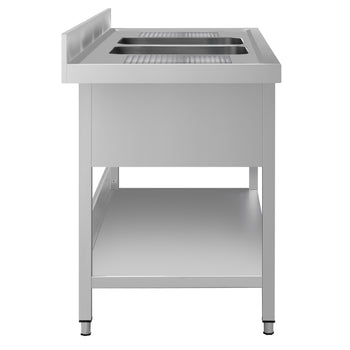 Stół zlewozmywakowy ECO - 2000x700 mm - z półkami dolnami & 2 zlewami w środku - Prime Gastro