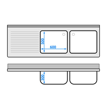 Stół zlewozmywakowy ECO - 2000x700 mm - z półką dolną i 2 zlewami po prawej stronie - Prime Gastro