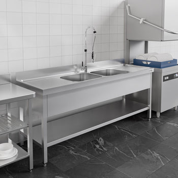 Stół zlewozmywakowy ECO - 1800x700 mm - z półką dolną & 2 zlewami w środku - Prime Gastro