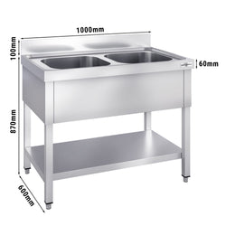 Stół zlewozmywakowy PREMIUM - 1000x600 mm - z dolną półką i 2 zlewami w środku