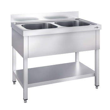 Stół zlewozmywakowy PREMIUM - 1000x600 mm - z dolną półką i 2 zlewami w środku - Prime Gastro