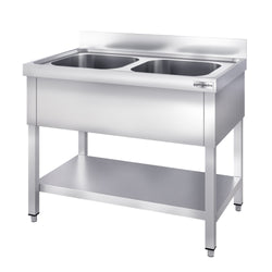 Stół zlewozmywakowy PREMIUM - 1000x600 mm - z dolną półką i 2 zlewami w środku