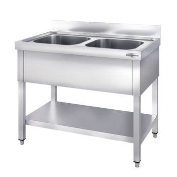 Stół zlewozmywakowy PREMIUM - 1000x600 mm - z dolną półką i 2 zlewami w środku - Prime Gastro