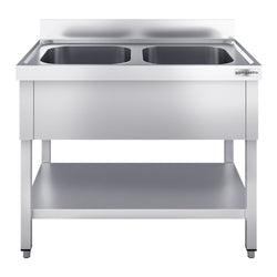 Stół zlewozmywakowy PREMIUM - 1000x600 mm - z dolną półką i 2 zlewami w środku