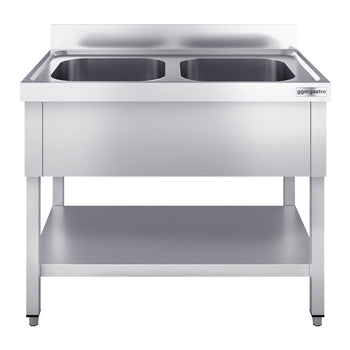 Stół zlewozmywakowy PREMIUM - 1000x600 mm - z dolną półką i 2 zlewami w środku - Prime Gastro