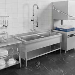 Stół zlewozmywakowy do mycia garnków Premium - 1800x600mm - z dolną półką & 1 zlewem