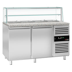 Stół chłodniczy sałatkowy PREMIUM - 1515mm - 390L - 2 drzwi - z nadstawką szklaną - do 4x GN 1/1