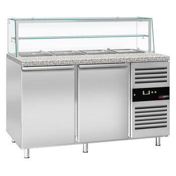 Stół Sałatkowy PREMIUM - 1515mm - 2 drzwi - dla 4x GN 1/1 - szklana nadstawka- 1 półka - oświetlenie LED - Prime Gastro