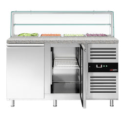 Stół chłodniczy sałatkowy PREMIUM - 1515mm - 390L - 2 drzwi - z nadstawką szklaną - do 4x GN 1/1