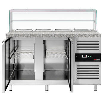 Stół Sałatkowy PREMIUM - 1515mm - 2 drzwi - dla 4x GN 1/1 - szklana nadstawka- 1 półka - oświetlenie LED - Prime Gastro