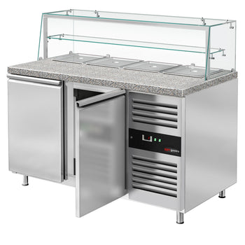 Stół Sałatkowy PREMIUM - 1515mm - 2 drzwi - dla 4x GN 1/1 - szklana nadstawka- 1 półka - oświetlenie LED - Prime Gastro