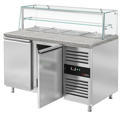 Stół chłodniczy sałatkowy PREMIUM - 1515mm - 390L - 2 drzwi - z nadstawką szklaną - do 4x GN 1/1