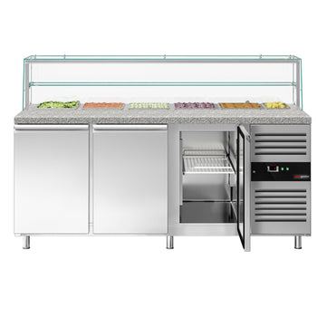 Stół Sałatkowy PREMIUM - 2020mm - 3 drzwi - dla 5x GN 1/1 + 1x GN 2/4 - szklana nadstawka - 1 półka - oświetlenie LED - Prime Gastro