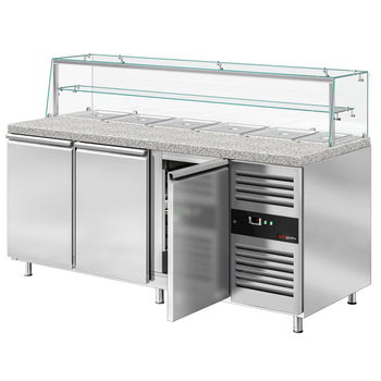 Stół Sałatkowy PREMIUM - 2020mm - 3 drzwi - dla 5x GN 1/1 + 1x GN 2/4 - szklana nadstawka - 1 półka - oświetlenie LED - Prime Gastro