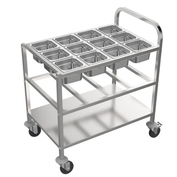 Wózek do serwowania 0,80 m - z 2 półkami do przechowywania na 12 pojemników GN1/6 każda - Prime Gastro