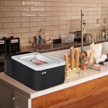 Stołowa witryna na lody - 460 mm - Statyczna - na 2x 5 litrowe pojemniki na lody - Pokrywa otwierana na stronę konsumenta - Prime Gastro