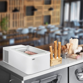 Stołowa witryna na lody - 460 mm - Statyczna - na 2x 5 litrowe pojemniki na lody - Pokrywa otwierana na stronę konsumenta - Prime Gastro