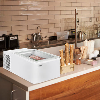 Stołowa witryna na lody - 460 mm - Statyczna - na 2x 5 litrowe pojemniki na lody - Pokrywa otwierana na stronę konsumenta - Prime Gastro