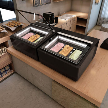 Stołowa witryna na lody - 670 mm - Statyczna - na 3 pojemniki 5 L - Pokrywa otwierana na stronę klienta - Prime Gastro