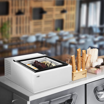 Stołowa witryna na lody - 670 mm - Statyczna - na 3 pojemniki 5 L - Pokrywa otwierana na stronę klienta - Prime Gastro