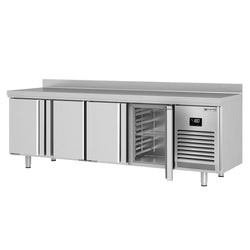 Stół mroźniczy PREMIUM PLUS - 2452x700 mm - z 4 drzwiami & z panelem tylnym