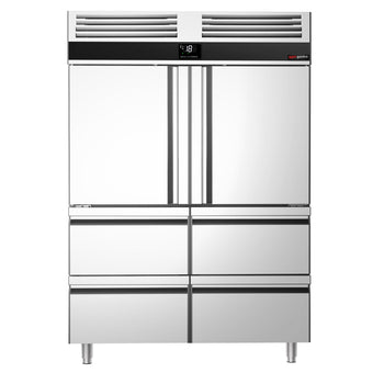 Zamrażarka ze stali nierdzewnej PREMIUM - GN 2/1 - 1400 litrów - z 2 półdrzwiami & 4 szufladami - Prime Gastro